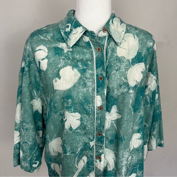 BY ANTHROPOLOGIE SHORT SLEEVE PRINTED LINEN BUTTON DOWN SHIRT SIZE XS - Picture 15 of 16